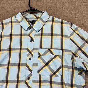 Magpul Shirt Men's Large Blue Plaid Short Sleeve Snap Button Front Pocket Cotton
